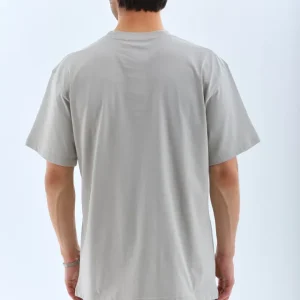 Alternative view of Unisex Oversize Taşlı Bisiklet Yaka T-Shirt - Gri