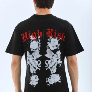 Alternative view of Unisex Oversize Baskılı Bisiklet Yaka T-Shirt - Siyah