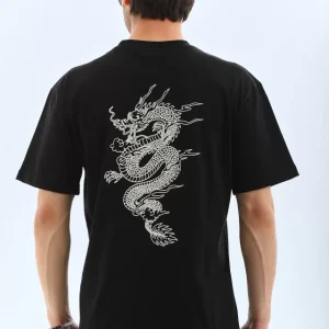 Alternative view of Unisex Oversize Baskılı Bisiklet Yaka T-Shirt - Siyah