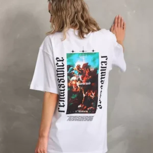Alternative view of Unisex Baskılı Oversize T-Shirt - Beyaz
