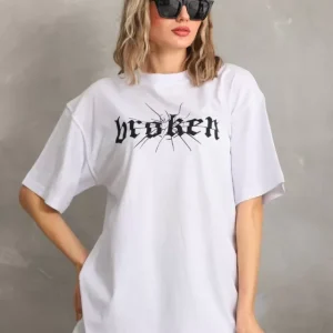 Unisex Baskılı Oversize T-Shirt - Beyaz