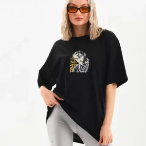Alternative view of Unisex Baskılı Oversize T-Shirt - Siyah