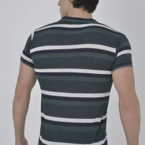 Alternative view of Erkek Yakalı Slim Fit Dokuma Çizgili T-Shirt - Haki