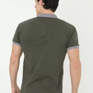 Alternative view of Erkek Yakalı Slim Fit Baskılı T-Shirt - Haki