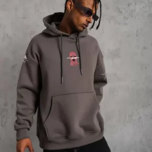 Alternative view of Erkek Maske Baskılı Kapüşonlu Sweat - Gri