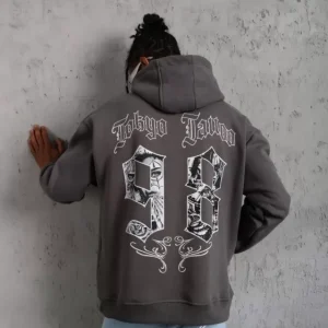Erkek 98 Baskılı Kapşonlu Sweat - Gri