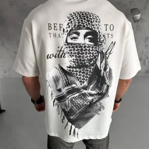 Unisex Baskılı Oversize T-Shirt - Beyaz