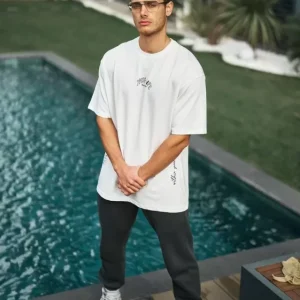 Alternative view of Unisex Baskılı Oversize T-Shirt - Beyaz