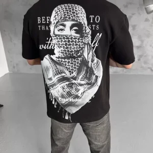Unisex Baskılı Oversize T-Shirt - Siyah