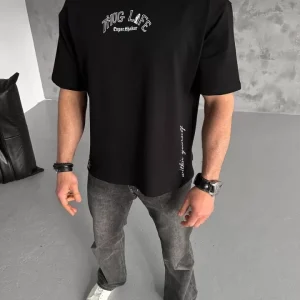 Alternative view of Unisex Baskılı Oversize T-Shirt - Siyah