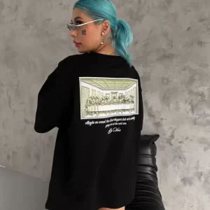 Unisex Baskılı Oversize T-Shirt - Siyah