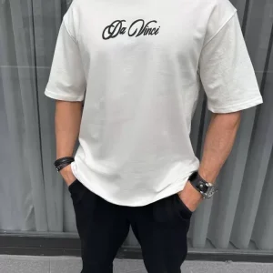 Unisex Baskılı Oversize T-Shirt - Beyaz