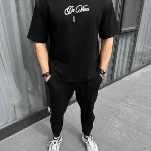 Unisex Baskılı Oversize T-Shirt - Siyah