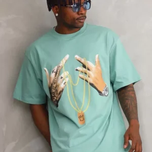 Unisex Baskılı Oversize T-Shirt - Mint Yeşili