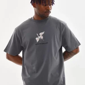 Unisex Baskılı Oversize T-Shirt - Füme