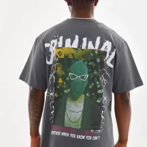 Alternative view of Unisex Baskılı Oversize T-Shirt - Füme