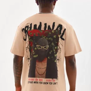 Alternative view of Unisex Baskılı Oversize T-Shirt - Bej