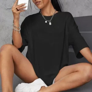 Alternative view of Unisex Baskılı Oversize T-Shirt - Siyah
