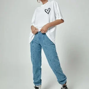Alternative view of Unisex Baskılı Oversize T-Shirt - Beyaz
