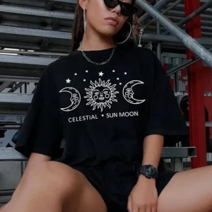 Unisex Baskılı Oversize T-Shirt - Siyah