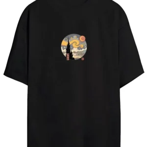 Unisex Baskılı Oversize T-Shirt - Siyah