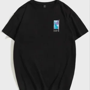 Alternative view of Unisex Baskılı Oversize T-Shirt - Siyah