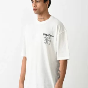 Alternative view of Unisex Baskılı Oversize T-Shirt - Beyaz