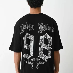 Unisex Baskılı Oversize T-Shirt - Siyah