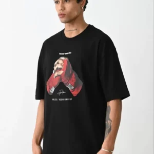 Unisex Baskılı Oversize T-Shirt - Siyah