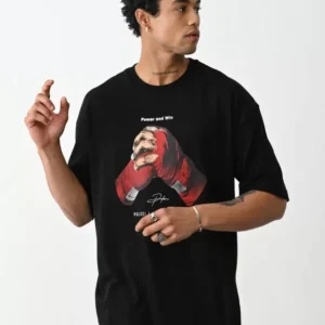 Alternative view of Unisex Baskılı Oversize T-Shirt - Siyah