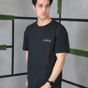 Alternative view of Unisex Bisiklet Yaka Baskılı Oversize T-Shirt - Siyah