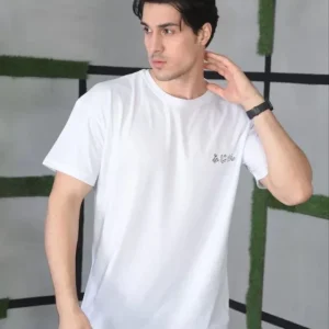 Alternative view of Unisex Bisiklet Yaka Baskılı Oversize T-Shirt - Beyaz