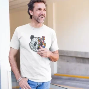 Erkek Bisiklet Yaka Baskılı Oversize T-Shirt - Beyaz