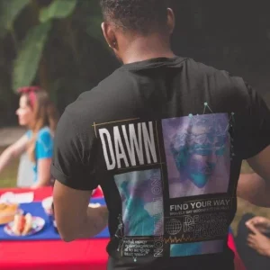 Alternative view of Erkek Bisiklet Yaka Baskılı Oversize T-Shirt - Siyah