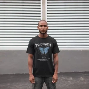 Unisex Bisiklet Yaka Baskılı Oversize T-Shirt - Siyah