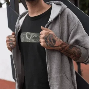 Unisex Bisiklet Yaka Baskılı Oversize T-Shirt - Siyah