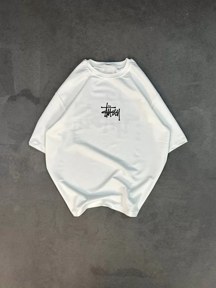 Unisex Bisiklet Yaka Baskılı Oversize T-Shirt - Beyaz - Görsel 3