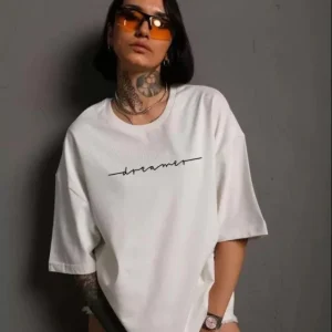 Unisex Bisiklet Yaka Baskılı T-Shirt - Beyaz