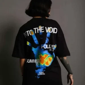 Alternative view of Unisex Bisiklet Yaka Baskılı Oversize T-Shirt - Siyah