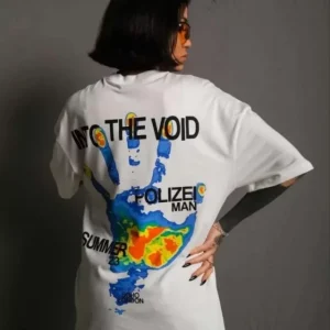 Alternative view of Unisex Bisiklet Yaka Baskılı Oversize T-Shirt - Beyaz