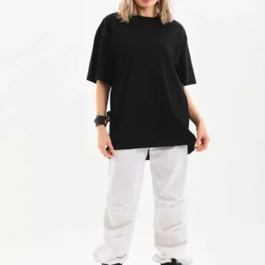 Alternative view of Unisex Bisiklet Yaka 20/1 Düz Oversize T-Shirt - Siyah