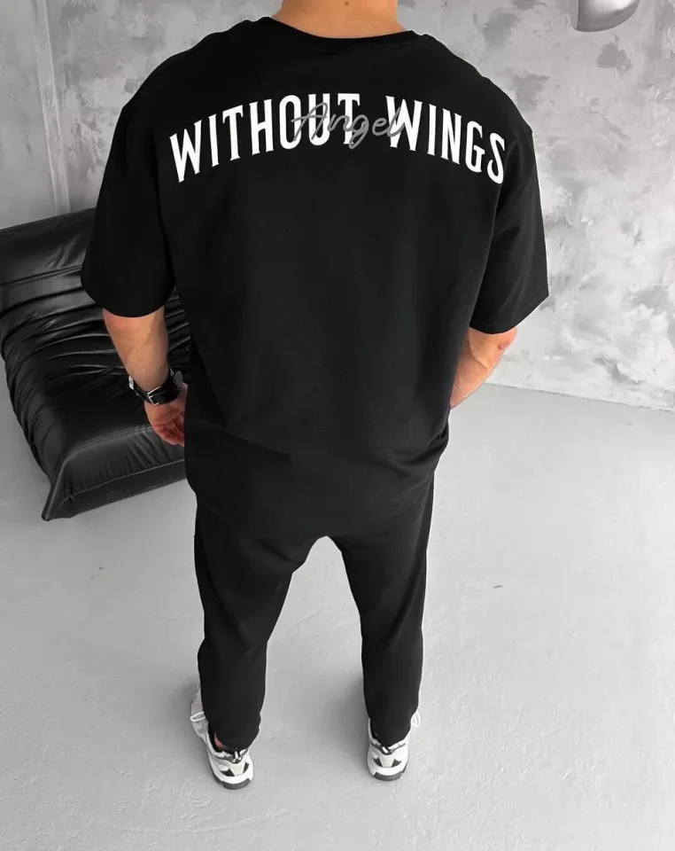 Unisex Bisiklet Yaka Baskılı Oversize T-Shirt - Siyah - Görsel 3