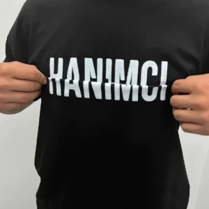 Alternative view of Unisex Bisiklet Yaka Katlanan Baskılı T-Shirt - Siyah
