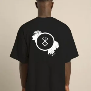 Alternative view of Unisex Bisiklet Yaka Baskılı Oversize T-Shirt - Siyah