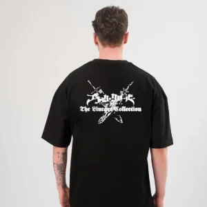 Alternative view of Unisex Bisiklet Yaka Baskılı Oversize T-Shirt - Siyah