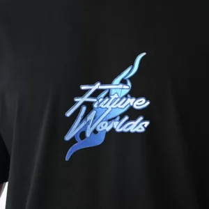 Alternative view of Unisex Bisiklet Yaka Baskılı Oversize T-Shirt - Siyah