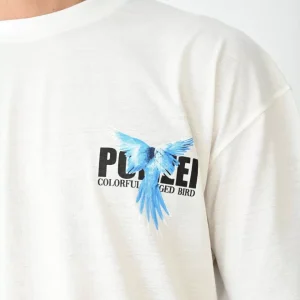 Alternative view of Unisex Bisiklet Yaka Baskılı Oversize T-Shirt - Beyaz