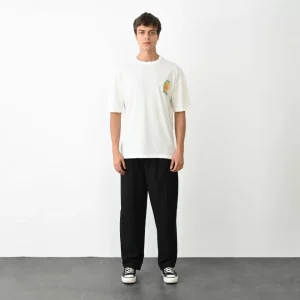 Alternative view of Unisex Bisiklet Yaka Baskılı Oversize T-Shirt - Beyaz
