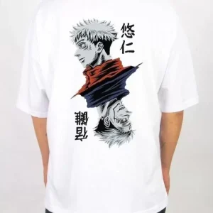 Alternative view of Unisex Bisiklet Yaka Baskılı Oversize T-Shirt - Beyaz