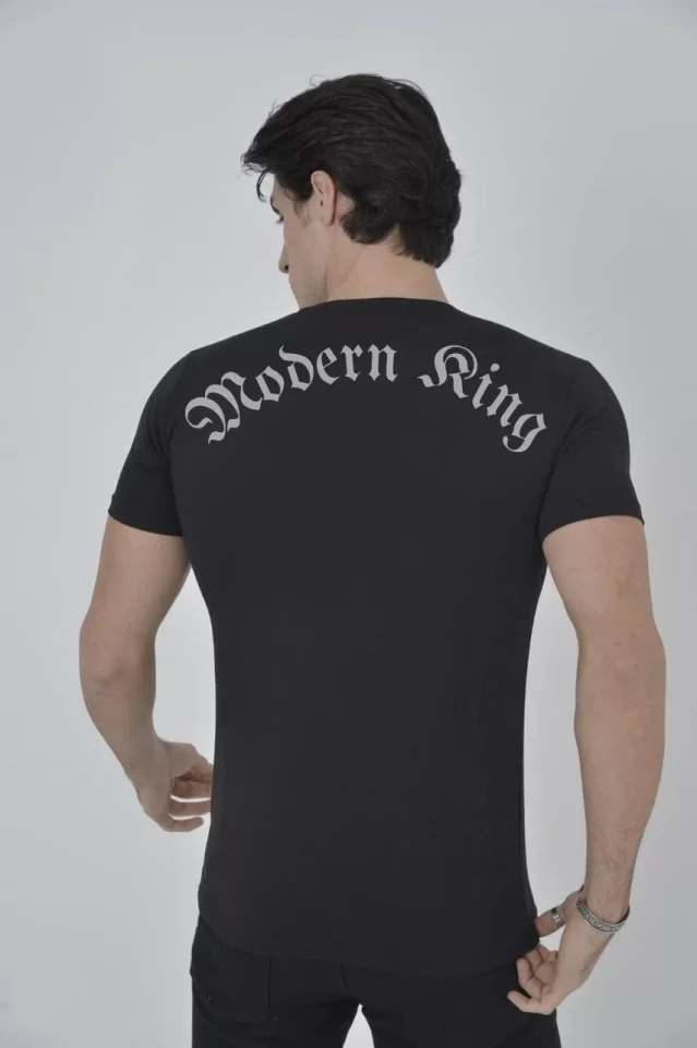 Unisex Göğüs File Aksesuarlı T-shirt - Siyah - Görsel 2